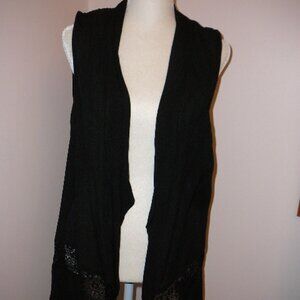 AB Studio Black Sleeveless Sheer Overshirt Embroidered At Bottom Of Blouse-Med